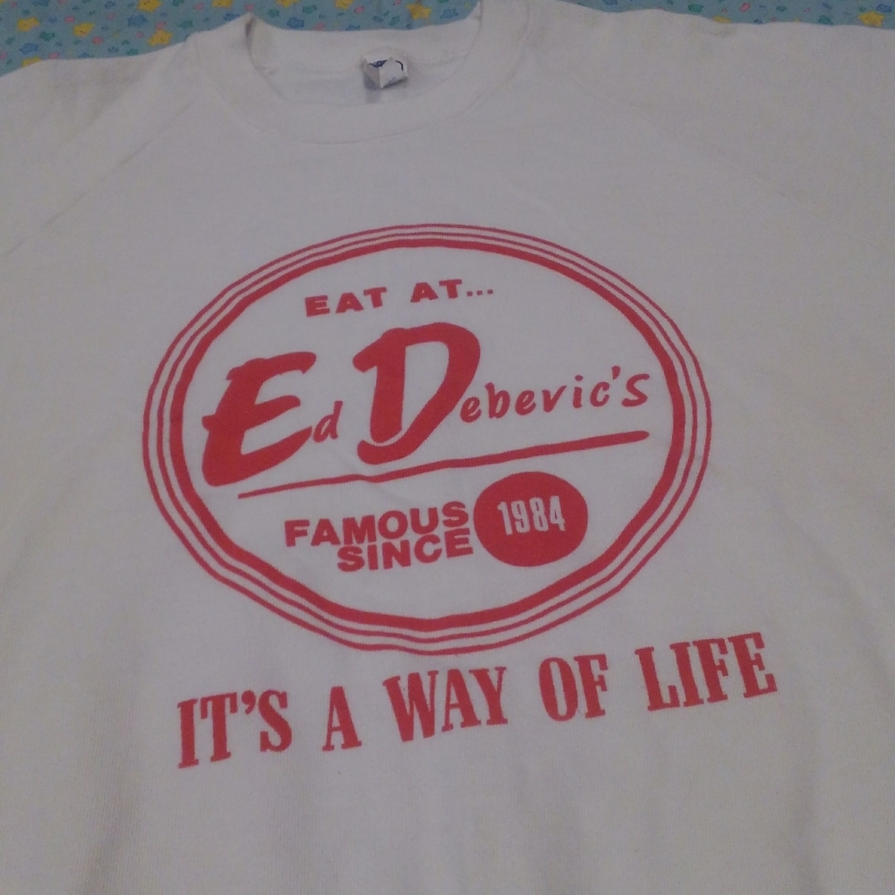 🔥 1984 Chicago Ed Debevic's 🍔 Vintage Sweater Shirt XL ✨ Rare 50s Diner 🍽️